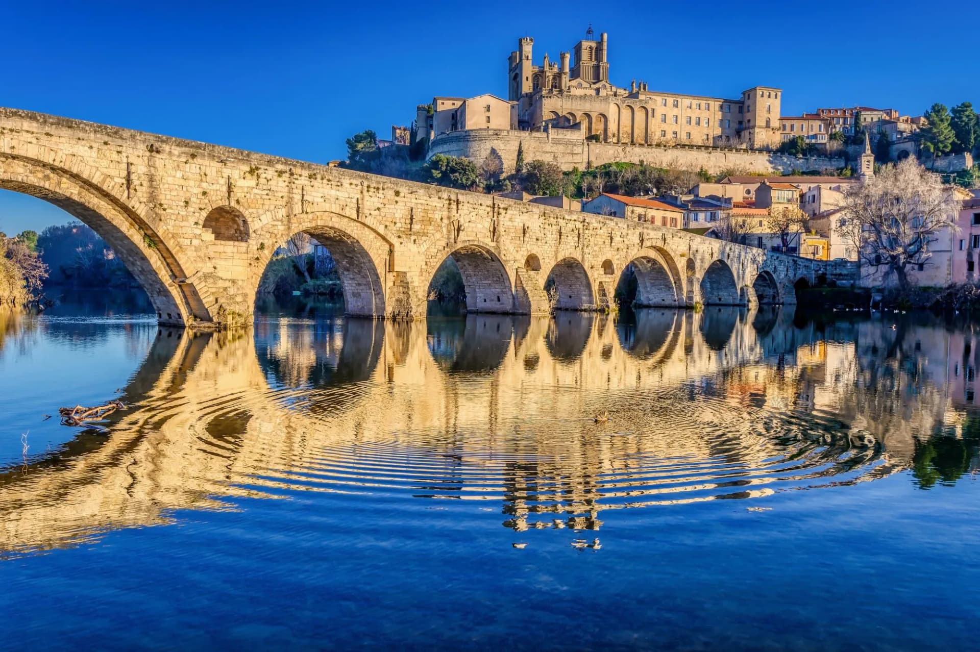 The Old Bridge at Beziers and St. Nazaire Cathedral