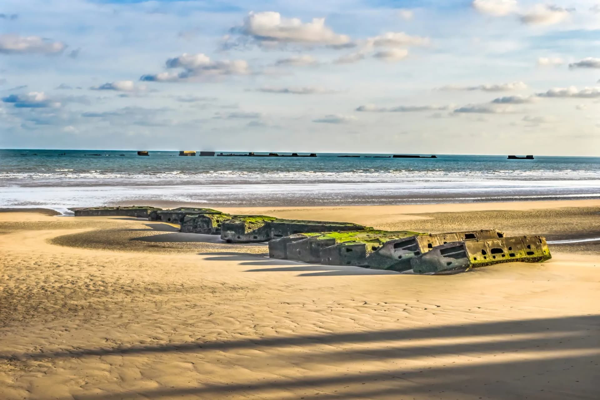 World War II era military posts on the coast of Arromanches Normandy