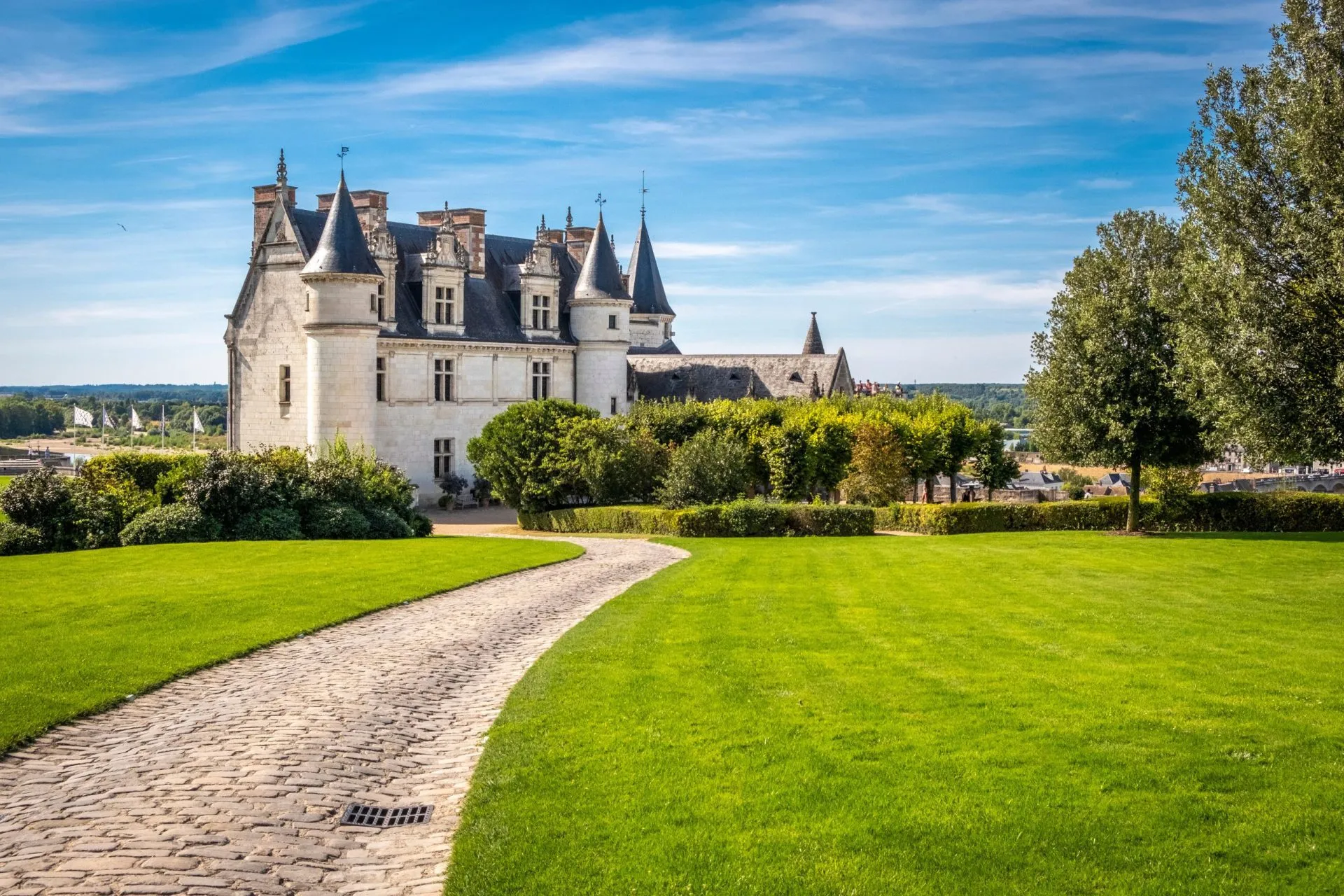 Chateau Amboise with renaissance garden on the foreground. Loire valley, France.