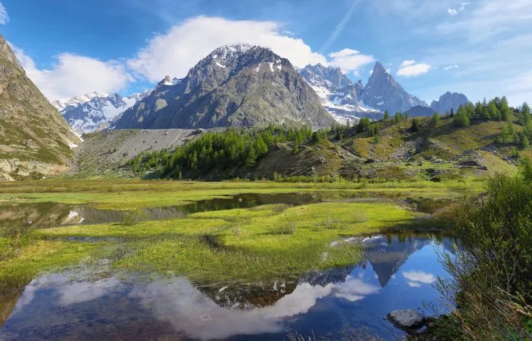 Little shelter and peak of aiguille noire in veny valley