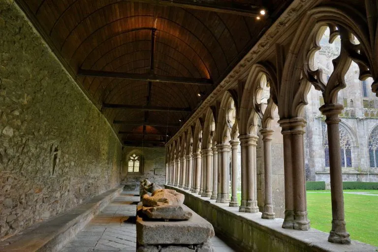 The beautiful cloister of the Treguier cathedral in Brittany